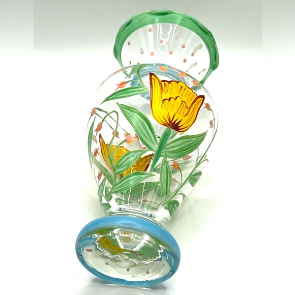 VTG Tracy Porter Hand Painted Glass Flower Vase Ruffled Rim Yellow Tulip 6.5 in - Picture 5 of 10
